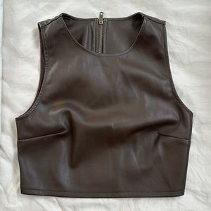 Faux leather brown crop top